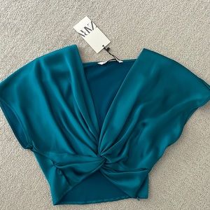 Beautiful Teal Satin Cropped blouse